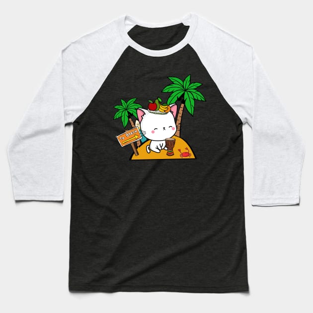 Funny angora cat is on a deserted island Baseball T-Shirt by Pet Station